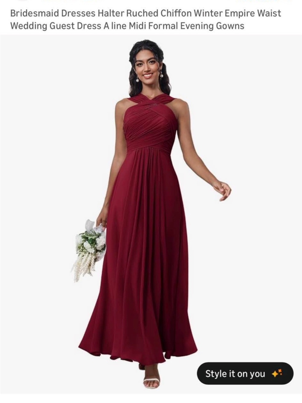 Ruched Halter Maxi Dress in Burgundy never worn